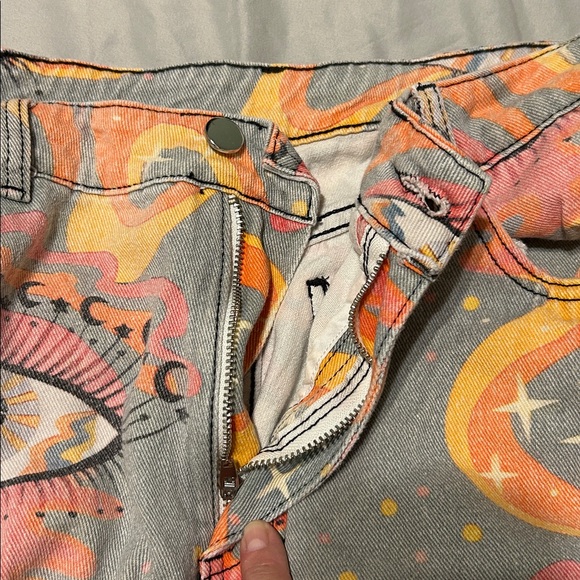 Evil eye super wide legged denim jeans button & zipper unbranded - Picture 15 of 15